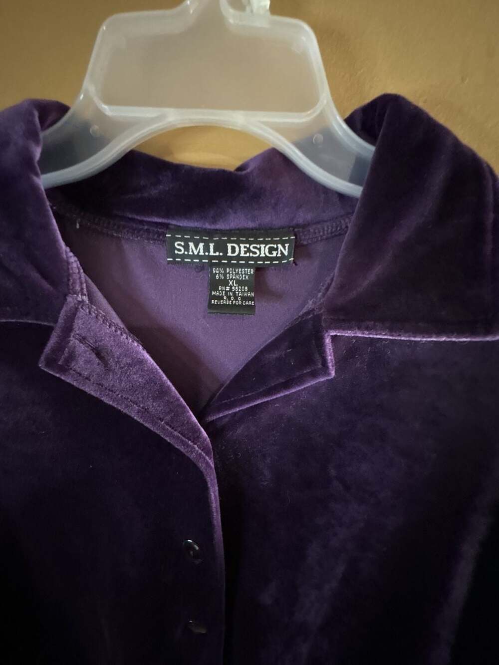 HC1077S.M.L. DESIGN Purple Velvet Button-Up Long Sleeve Blouse